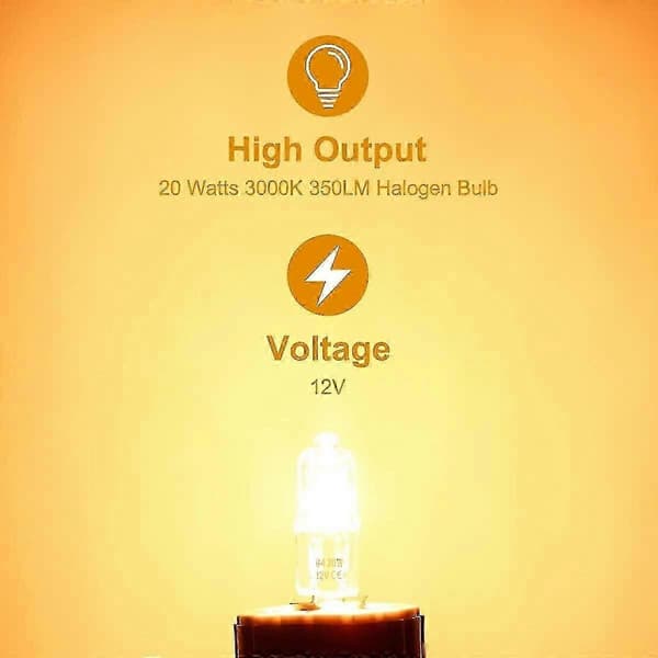 G4 Halogenpære 12V 20W, G4 Lyspære, Dimbar G4 Halogenpære, 3000K Varmhvit