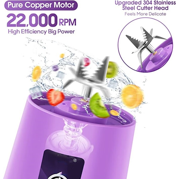 ##/Bærbar Blender  Personlig Mini Juice Blender  USB Opladbar Juicer Kop med Seks Blade##/