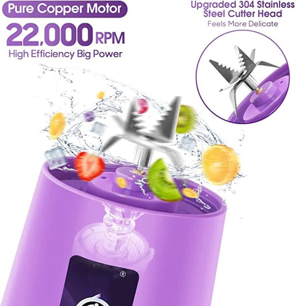 Bærbar Blender Personlig Mini Juice Blender USB Oppladbar Juicer Kopp med Seks Blader