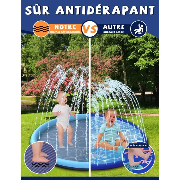 Vandsprøjt måtte, 170 cm PVC vandsprøjt måtte, skridsikker plaskemåtte, udendørs