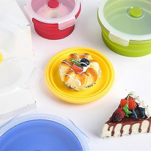 4 st Silikon Matlåda Utomhuslåda Bärbar Skål Färgglad Vikbar Matbehållare Lunchlåda Bärbar Picknick Camping Pink