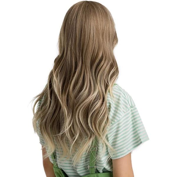 En 24 tommer lang krøllete parykk for kvinner Blond Naturlig Synt