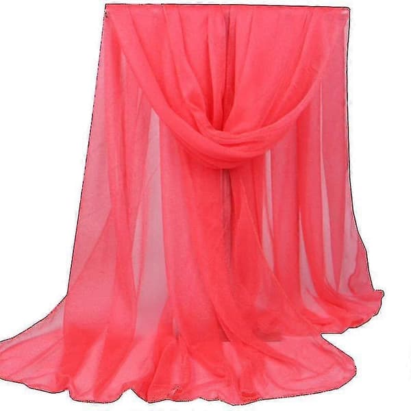 Lång Mjuk Sjal Dam Chiffonsilke Casual Halsduk Sjalar Stolor Watermelon Red