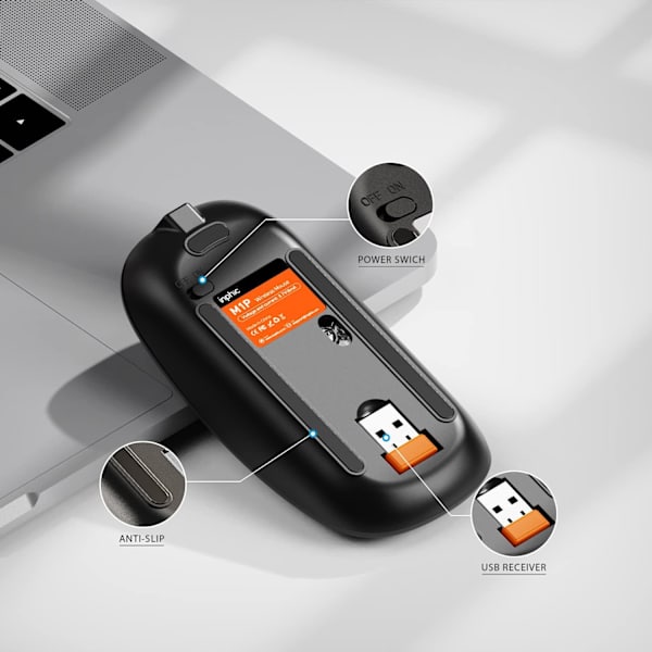 Genopladelig Trådløs Mus, Ultra Tynd 2.4G Optisk Lydløs Mus