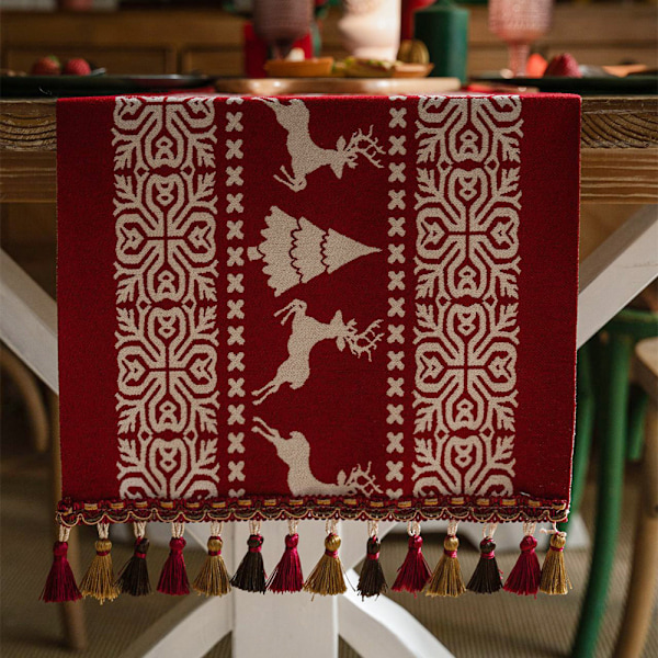 ##/Christmas table runner decoration,tablecloth,35*180cm,tassels##/