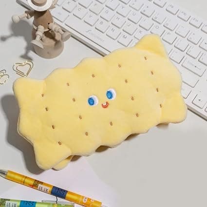 Sød Blyantsæske (Beige), Kreativ Plys Biscuit Blyantsæske, Stud
