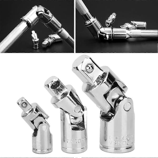 3 stk. universalledd CR V stål speilpolert herdet adapter 1/4in 3/8in 1/2in