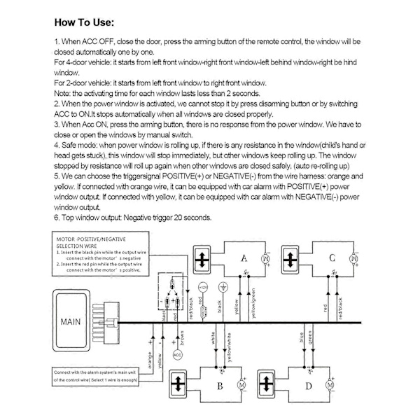 12V Universell Automatisk Vinduslukker Modul for 4-Dørs Biler