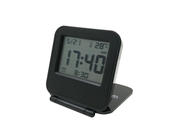1 Svart Mini Foldbar Digital Vekkerklokke Multifunksjonell LED Klokke