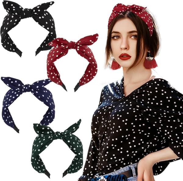 4-pack Polka Dot Tyg Hårband Vintage Hårbåge Kanin