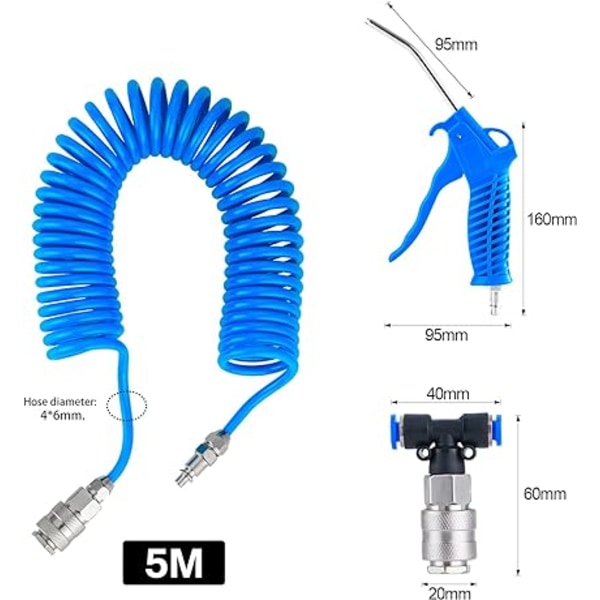 （4*6）Blæsepistol 5m, trykluftspiralslange, lastbil fleksibel