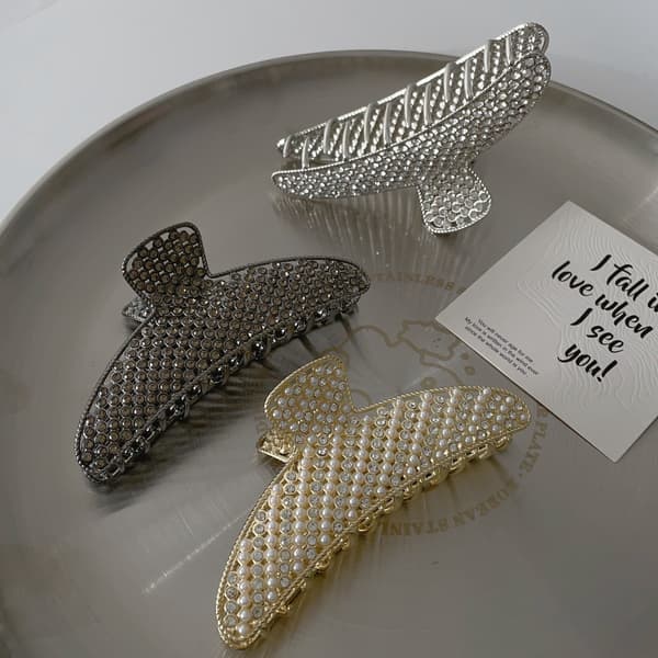 ##/Stor pärlklämma - Guld, delikat design, hårklämma##/