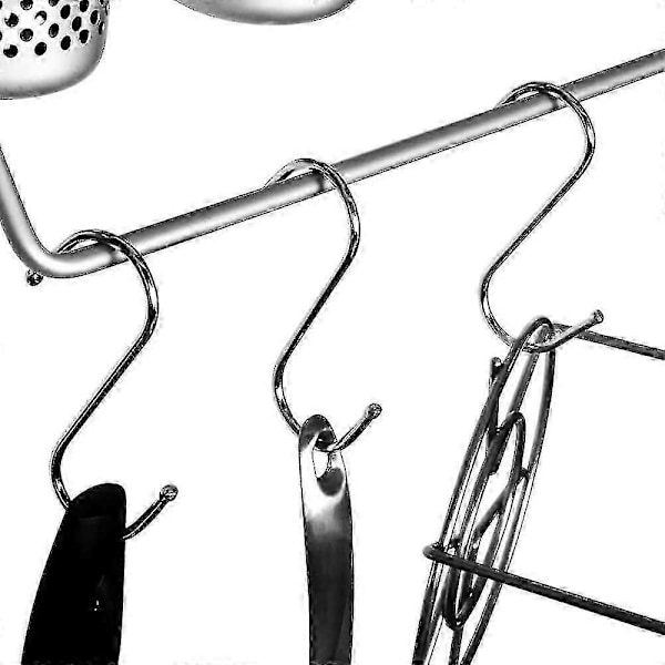 Set med 15 S-krokar för upphängning, metall S-formade krokar kraftiga hängkrokar för kastruller och stekpannor