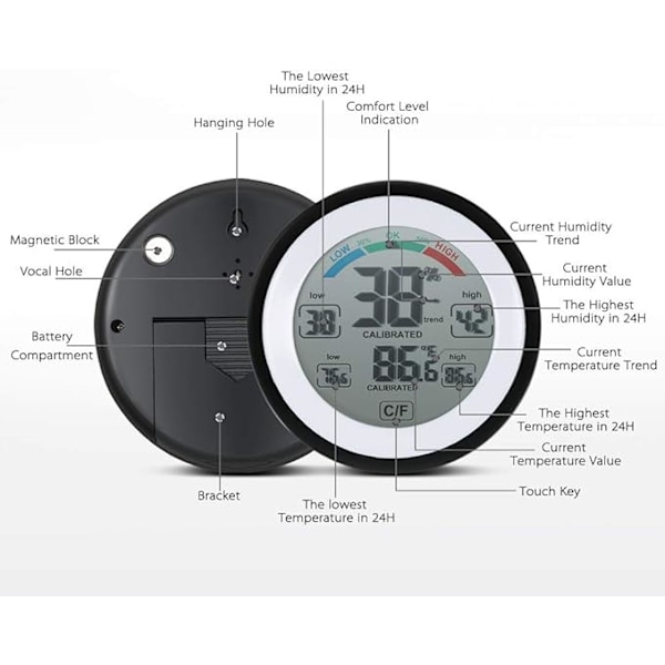 Digitalt hygrometer, indendørs termometer hygrometer rumtemperatur