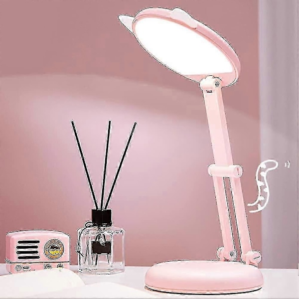 LED Lampe, Skrivebordslampe for barn, Katteøre Rosa Jentesenglampe, Bordlamper Justerbar Lysstyrke Skrivebordslampe for barn, Dimbar Lys for Lesing
