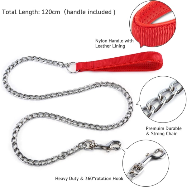 Metal Adjustable Training Leash PU Leather Handle for Dog Pets R