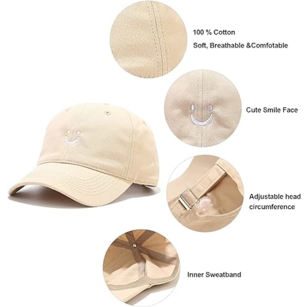 （Beige）Smil Face baseballcaps for kvinner Menn Justerbar Lav Prof