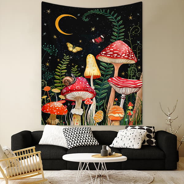 130x150cm Fantastiske Sopp Svart Skallehode Veggteppe