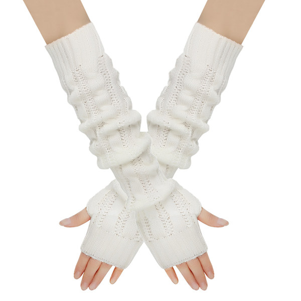 /#/Dame Cashmere Strik Varmer Albuelængde Tommelfinger Hul Fingerløs/#/