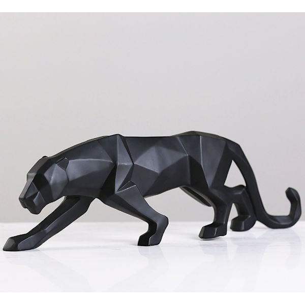 Hvid Sort Panther Skulptur Ornament Geometrisk Skulptur Harpiks