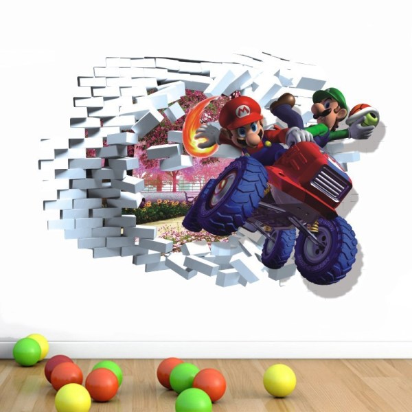 En bit av 34 × 47 cm 3D trasig vägg Mario barnrumsvägg d