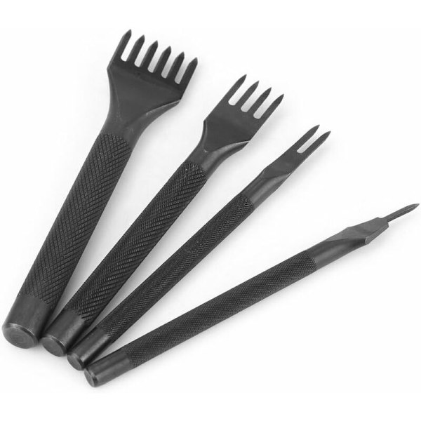 ##/4 kpl 4 mm nahka-reikätyökaluja (1 + 2 + 4 + 6 hammasta)##/