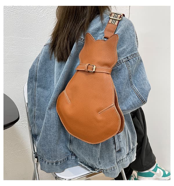 Katt crossbody-väska, enkel bröstväska, läder, brun