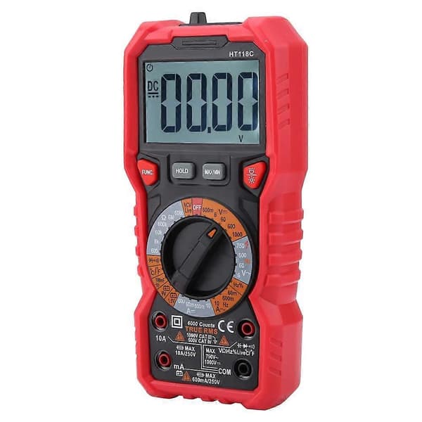 HT118C Håndholdt Digital Multimeter AC/DC Volt Amp Ohm Kapacitans Hz Temp Tester m/ Lommelygte