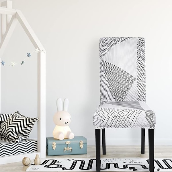 Set med 6 utdragbara matstolsöverdrag (Geometrisk vit, Set o
