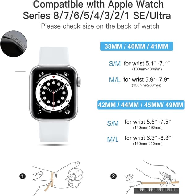Hvid 2 stk. Kompatibel med Apple Watch Rem 42/44/45MM, Udskiftning