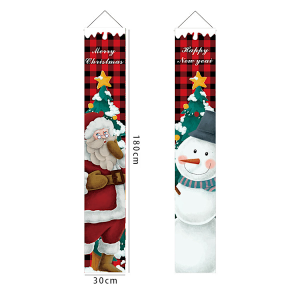 ##/Udendørs Juledekoration Banner - Rød Ternet Snemand, Jul##/