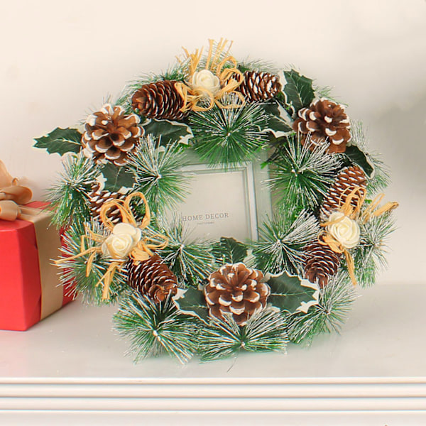 ##/Julekrans av kunstig furu med kongler 30x30cm##/