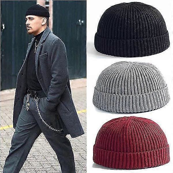 Stickad mössa för män, skepparmössa, kantlös, retro marinblå stil blue