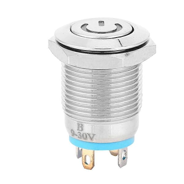 12mm Metallknappbryter med Strømikon Blått LED-lys Selvtilbakestilling 1 NO Bryter (5V)