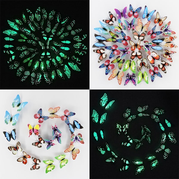 100 konstgjorda lysande fjärilar i PVC-plast