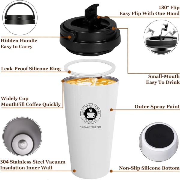 500ml isolerad mugg, kaffemugg, rostfritt stål kaffetermos m
