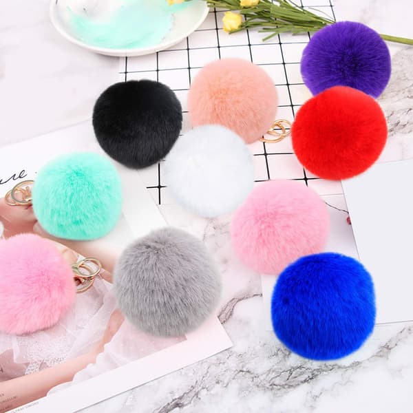Aqua Fluffy Nøglering, Blød Plys Charmkæde Nøglering, Kunstig Pels Ba