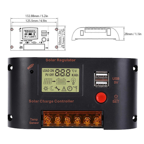 Solpanelregulator Fotovoltaisk Kraftgenereringskontroller 10A för Blybatteri