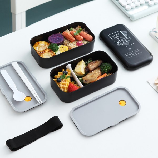 2 stk. Svart Hvit Matboks - Alt-i-ett Bento Matboks, Måltid