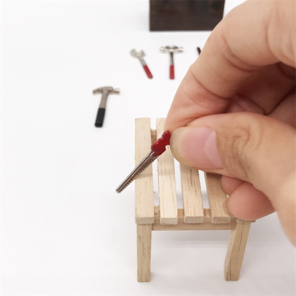 Miniatyr Trälåda, Dockhus Verktygslåda med Verktyg, Mini Trä