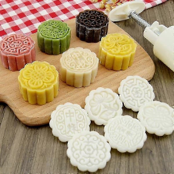 50g Månkakform 6 Blomstämplar Cylinder Månkaka Handtryck Bakform Gör-det-själv