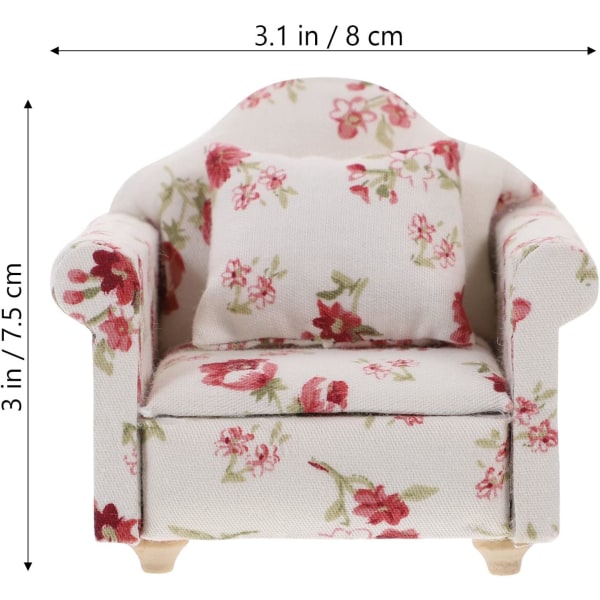 1/12 Dukkehussofa Blomst Miniature Møbler Sofa Lænestol Model