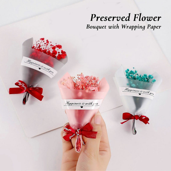 Mini Kunstig Brudeslør Buket med Gavepapir Sløjfe Evigvarende Konserveret Blomsterdekoration Romantisk Mors Dag Valentinsdag Gaver D