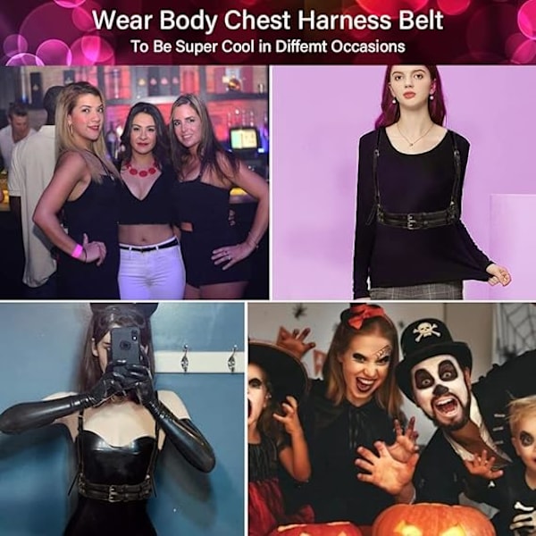 ##/Punk Midjeharness Bälte Läder Kropp Bröstkedja Svart Goth Väst##/