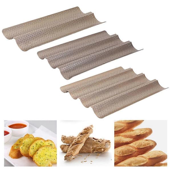 Baguette Brødform Non-Stick Bølgeformet Baguetteform Perforeret Baguette Bageplade til Surdejs Italiensk Brød S