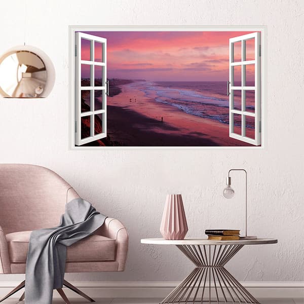 43,5x70 cm Simulaatio Ikkuna Tarra - Auringonlasku Rannalla