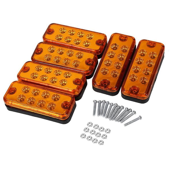 6 stk 8 LED Klaring Side Markeringslys Indikatorlampe Lastebil Tilhenger Gul