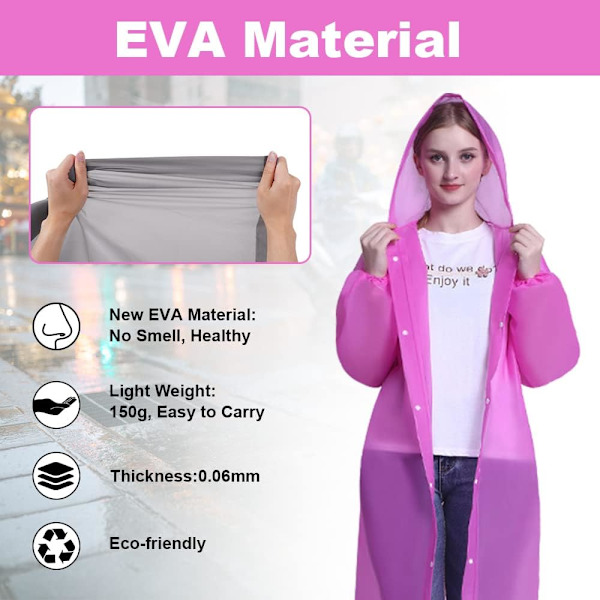 Regnponcho, 2 stk. Vanntette Ponchoer, Gjenbrukbar Poncho EVA Materiale