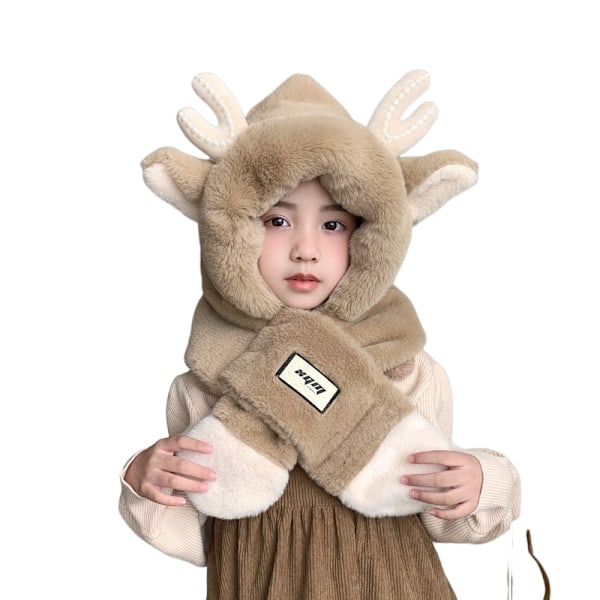 ##/Antler barnpläd varm halsduk hatt 2-i-1, Khaki##/