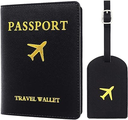 2 bagagetiketter Passfodral (svart), 1 passfodral och 1 bagage